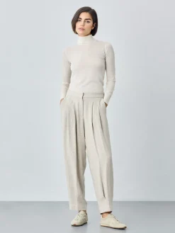 New Barrel Fit Trousers In Viscose Linen and Lyocell Blend With Elasticated Waistband MULHER Fatos|Calças De Fato