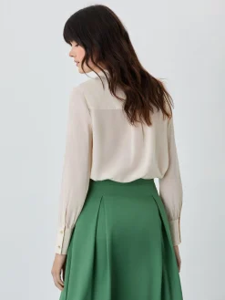 Hot Blouse In Crepe Fabric With Top Stitched Collar and Cuffs MULHER Blusas