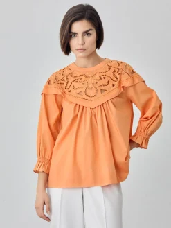Sale Blouse In Organic Cotton Poplin With English Embroidery MULHER Blusas