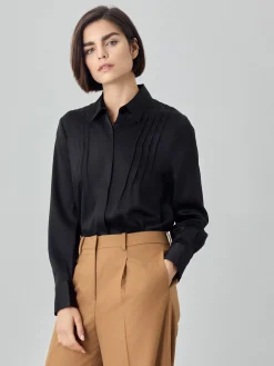 Clearance Blouse In Satin Fabric With Pleats Details MULHER Blusas