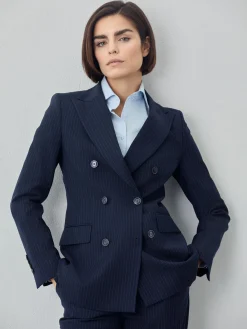Clearance Double Breasted Pinstripes Suit In Wool Blend MULHER Fatos