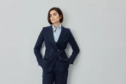 Clearance Double Breasted Pinstripes Suit In Wool Blend MULHER Fatos