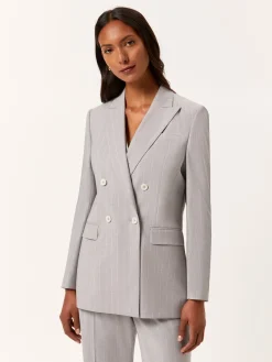 New Double-Breasted Pinstripe Suit Blazer In Rayon & Cotton Blend MULHER Fatos|Blazers