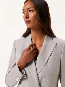 New Double-Breasted Pinstripe Suit Blazer In Rayon & Cotton Blend MULHER Fatos|Blazers