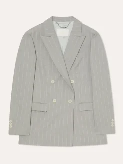New Double-Breasted Pinstripe Suit Blazer In Rayon & Cotton Blend MULHER Fatos|Blazers