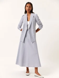 Clearance Double-Breasted Suit Blazer In Cotton Blend Striped Seersucker MULHER Blazers