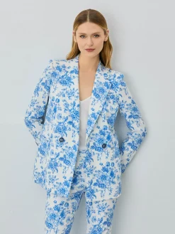 Hot Double-Breasted Suit Blazer In Rayon Blend With Floral Print MULHER Fatos|Blazers