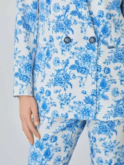 Hot Double-Breasted Suit Blazer In Rayon Blend With Floral Print MULHER Fatos|Blazers