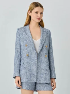 Outlet Double-Breasted Suit Blazer In Rayon Blend Tweed MULHER Fatos|Blazers