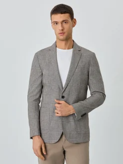 Outlet Half-Canvas Checks Blazer With Patch Pockets In Linen Blazers