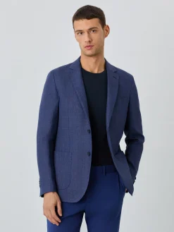Half-canvas Herringbone Blazer With Flap Pockets In Linen Blend Blazers