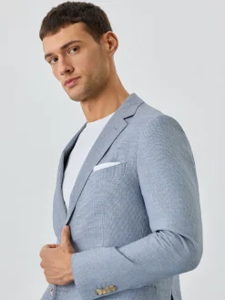 Clearance Half-Canvas Micro Houndstooth Blazer With Patch Pockets In Linen Blazers