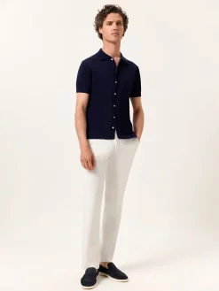 Online Knitted Shirt With Short Sleeves In Cotton and Silk Blend Polos