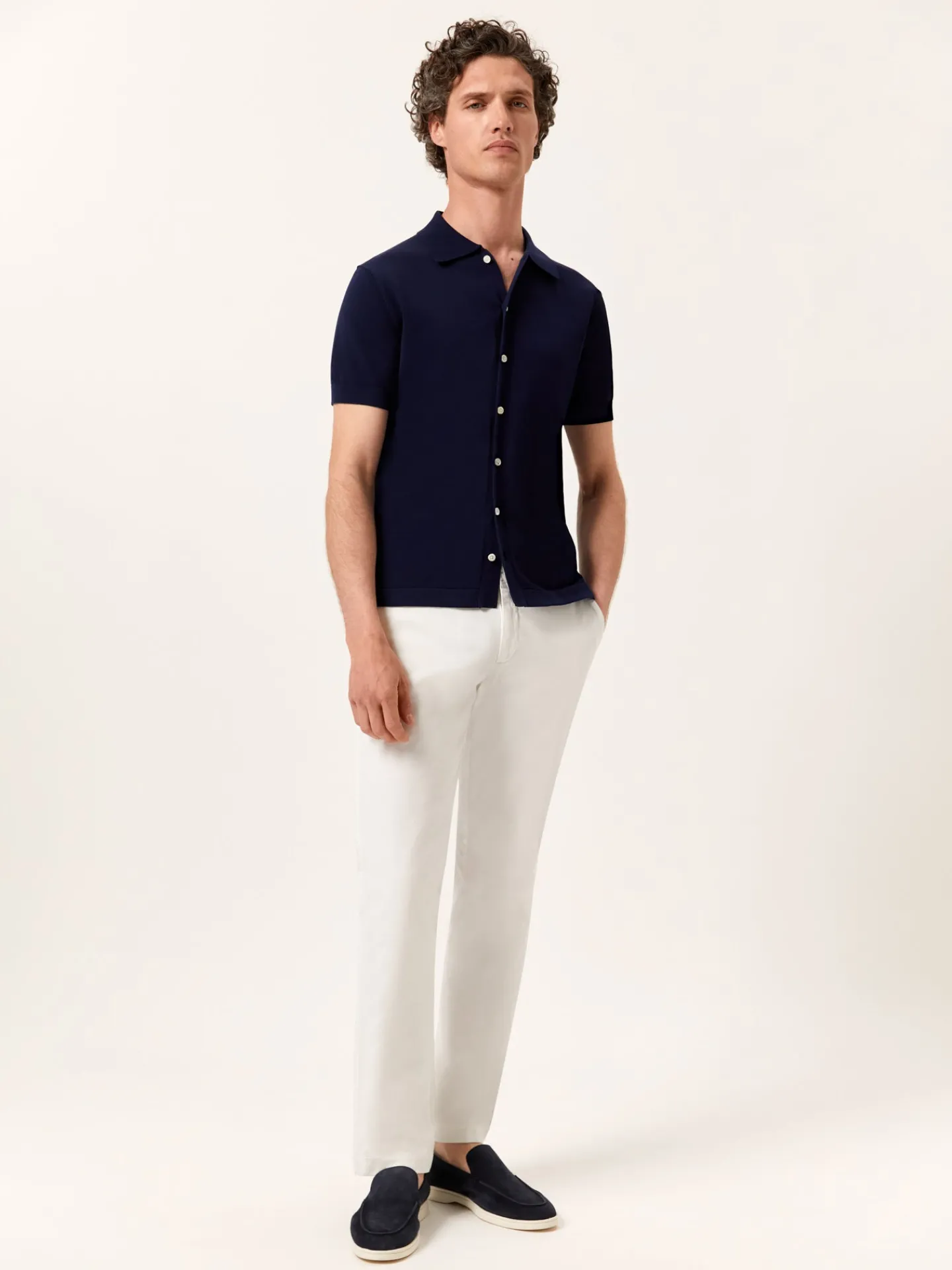 Online Knitted Shirt With Short Sleeves In Cotton and Silk Blend Polos
