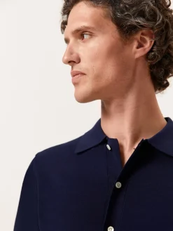 Online Knitted Shirt With Short Sleeves In Cotton and Silk Blend Polos