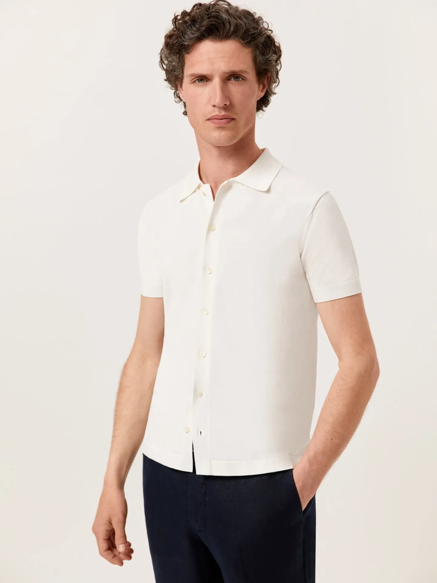 Online Knitted Shirt With Short Sleeves In Cotton and Silk Blend Polos