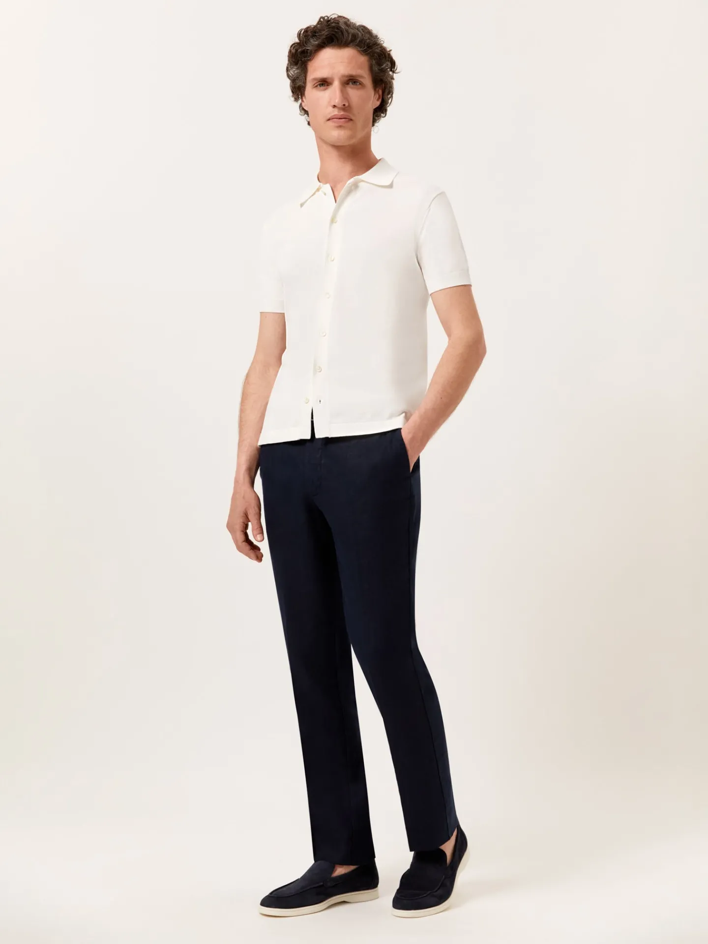 Online Knitted Shirt With Short Sleeves In Cotton and Silk Blend Polos
