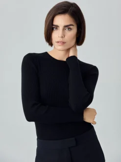 Hot Long Sleeve Rib Knit Sweater In Viscose Blend MULHER Camisolas