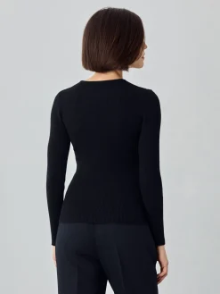 Hot Long Sleeve Rib Knit Sweater In Viscose Blend MULHER Camisolas