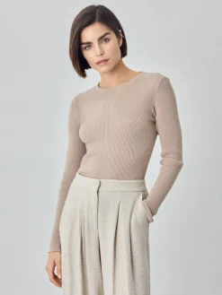 Hot Long Sleeve Rib Knit Sweater In Viscose Blend MULHER Camisolas