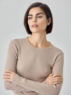 Hot Long Sleeve Rib Knit Sweater In Viscose Blend MULHER Camisolas