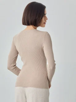 Hot Long Sleeve Rib Knit Sweater In Viscose Blend MULHER Camisolas