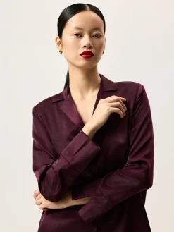 Outlet Loose Blouse In Rayon blend With Tailored Collar MULHER Blusas