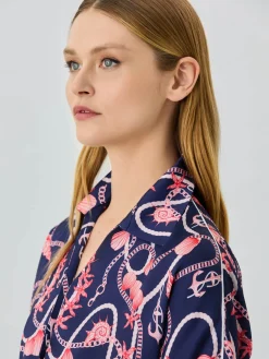 Hot Loose Fit In Satin Blouse With Nautical Print MULHER Blusas