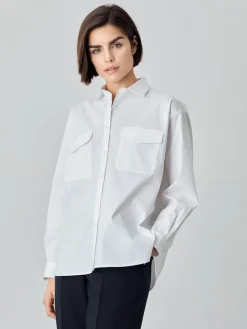 Discount Loose Fit Plain Poplin Comfort Shirt With Pockets MULHER Camisas