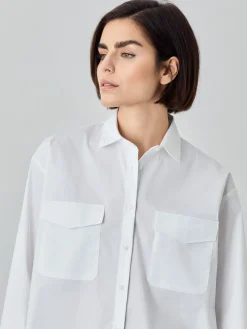 Discount Loose Fit Plain Poplin Comfort Shirt With Pockets MULHER Camisas