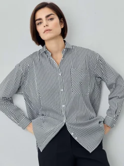 Outlet Loose Fit Striped Cotton Shirt with Pocket MULHER Camisas