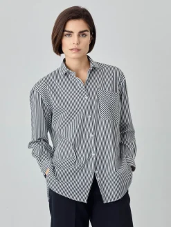 Outlet Loose Fit Striped Cotton Shirt with Pocket MULHER Camisas