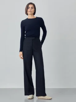 Outlet Loose Fit Trousers In 100%Linen Herringbone Fabric MULHER Fatos|Calças De Fato