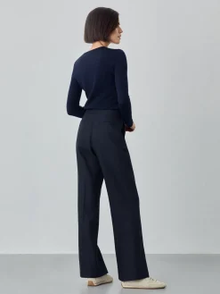 Outlet Loose Fit Trousers In 100%Linen Herringbone Fabric MULHER Fatos|Calças De Fato