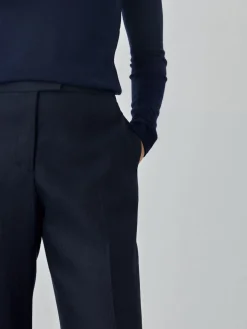 Outlet Loose Fit Trousers In 100%Linen Herringbone Fabric MULHER Fatos|Calças De Fato