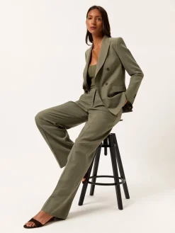 Online Loose Fit Trousers In Lyocell Linen & Cotton Blend With Pleats MULHER Fatos|Calças De Fato