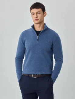 New Machine Washable Half-Zip Sweater With Long Sleeves In Lambswool Camisolas