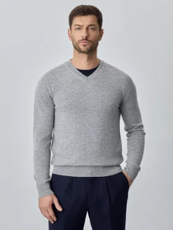 Machine Washable V-Neck Sweater With Long Sleeves In Lambswool Blend Camisolas