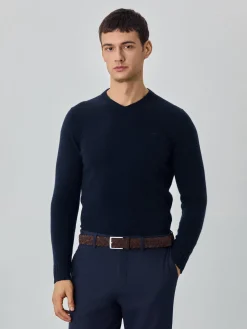New Machine Washable V-Neck Sweater With Long Sleeves In Lambswool Camisolas