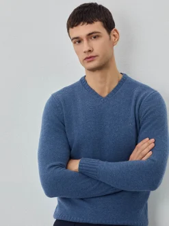 New Machine Washable V-Neck Sweater With Long Sleeves In Lambswool Camisolas