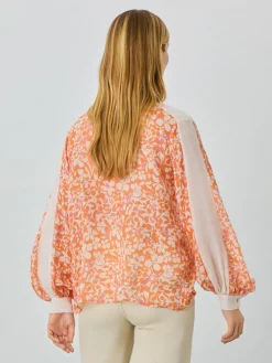 Outlet Mao Collar Blouse In Ramie Fabric With Floral Print MULHER Blusas