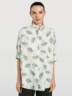Clearance Mao Collar Shirt With Balloon Sleeves MULHER Camisas