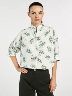 Clearance Mao Collar Shirt With Balloon Sleeves MULHER Camisas