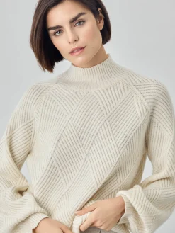 Clearance Mock Neck Jacquard Sweater in Lambswool Blend MULHER Camisolas