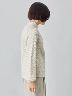 Clearance Mock Neck Jacquard Sweater in Lambswool Blend MULHER Camisolas