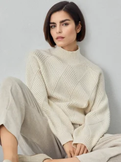 Clearance Mock Neck Jacquard Sweater in Lambswool Blend MULHER Camisolas