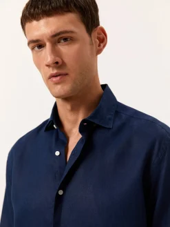 New Regular Fit Open Shirt in 100% Linen Camisas Casuais|Camisas Casuais