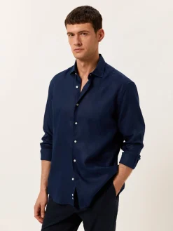 New Regular Fit Open Shirt in 100% Linen Camisas Casuais|Camisas Casuais