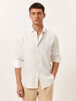 Online Regular Fit Open Shirt in 100% Linen Camisas Casuais|Camisas Casuais