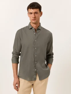 Outlet Regular Fit Open Shirt in 100% Linen Camisas Casuais|Camisas Casuais